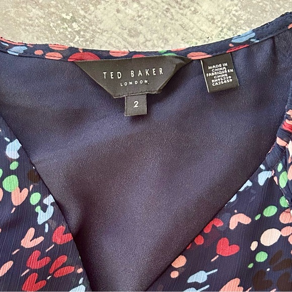 Ted Baker Casidee Heart Print Puff Sleeve Chiffon Mini Dress, Size US 6 - Picture 4 of 12